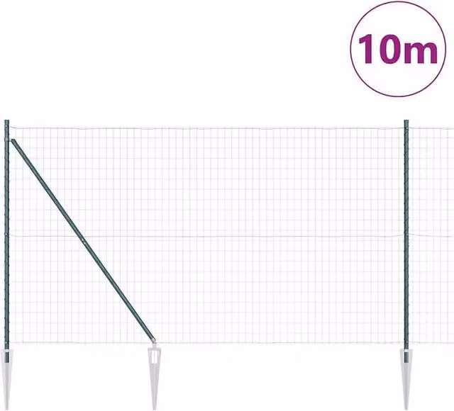 Berkfield Home Green Euro Fence with 7 Spike Posts, Galvanised Steel, W: 10 m, H: 1.5 m