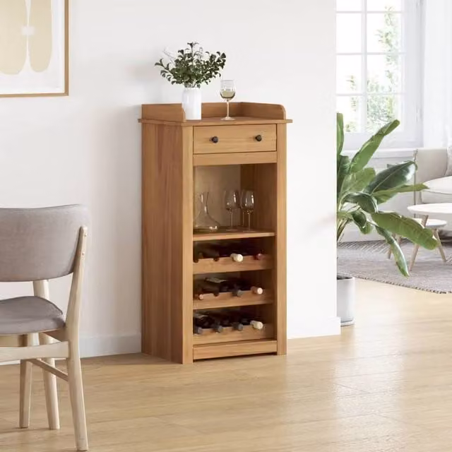Berkfield Home Beautiful Panama Wine Cabinet in Brown Solid Pine Wood, W/D/H: 57 x 40 x 111.5 cm