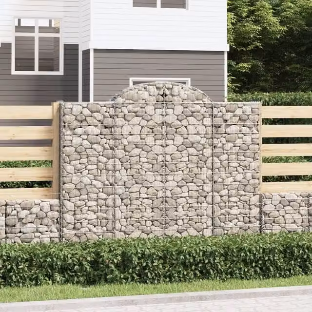 Berkfield Home Arched Gabion Basket in Silver Galvanised Steel, W: 200 cm, D: 50 cm, H: 160-180 cm
