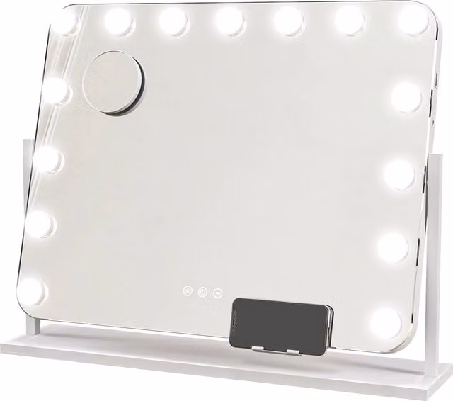 HOMCOM Hollywood Tabletop Vanity Mirror with LED Lights, 10X Magnifying, USB Charging Port, White, W: 63 cm, H: 50 cm, D: 63 cm
