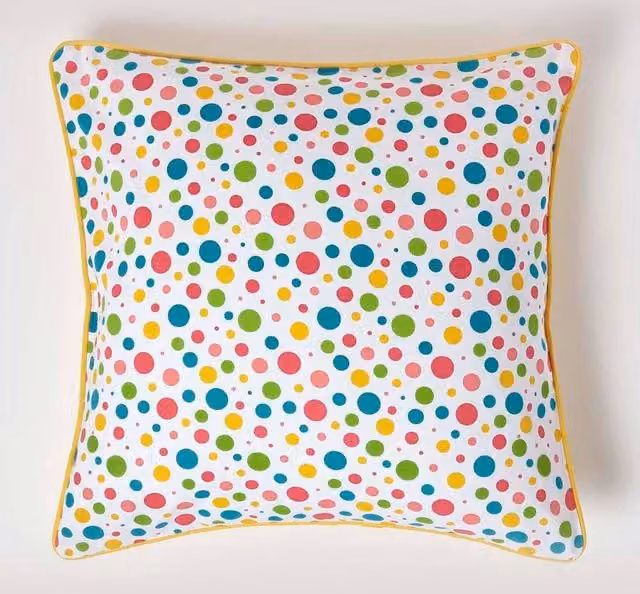 Homescapes Multicolour Polka Dot Cotton Square Cushion Cover, W/D/H: 30 x 30 x 30 cm