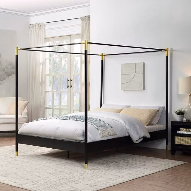 SlumberWorx Modern Black and Gold Metal Canopy Bed Frame, 180 x 200 cm