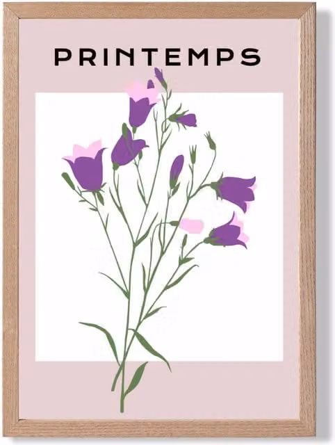 ARTZE Purple Wildflower Botanical Illustration Framed Print with Oak Frame