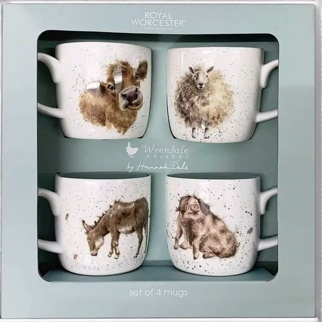 Royal Worcester Set of Four White Bone China Farm Yard Animal Mugs for Adults