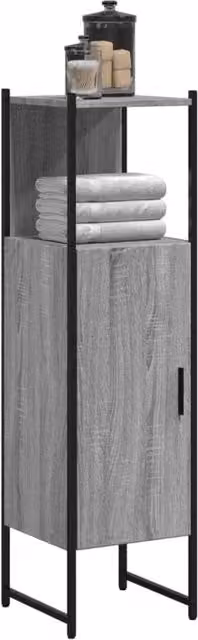 Berkfield Home Grey Sonoma Wall Mounted Bathroom Cabinet with Hinged Doors and Open Shelf, W/D/H: 33 x 33 x 120.5 cm