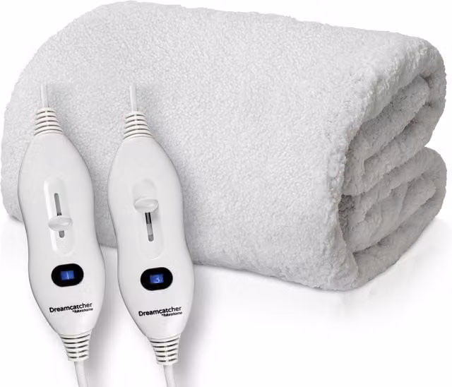 Dreamcatcher White Sherpa Fleece Fully Fitted Electric Blanket W/D/H: 140 x 200 x 137 cm