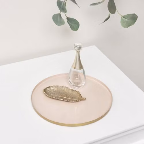 Melody Maison Round Metal Gold and Pink Tray, Diameter: 23 cm