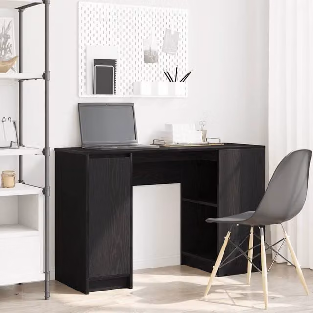 Berkfield Black Oak Secretary Desk with Enclosed Cabinet, W/D/H: 120 x 42 x 76 cm