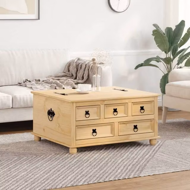 Berkfield Home Corona Storage Box in Light Tan Waxed Solid Pine, W: 90 cm, D: 78 cm, H: 45 cm
