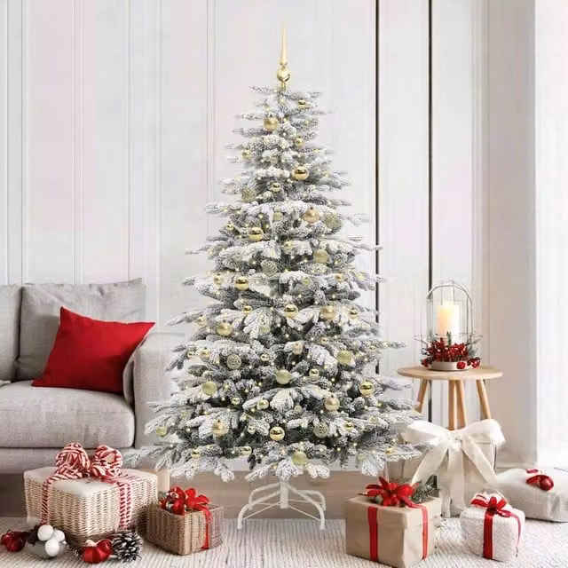 Berkfield Home Artificial Hinged Christmas Tree in White, Height: 180 cm