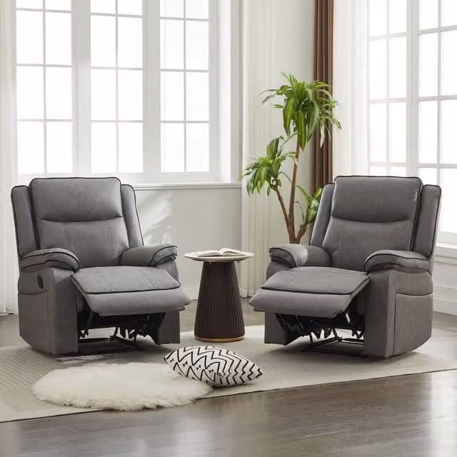 FURNITURE ONE Manual Recliner Sofa Set, 2 Seater and 1 Seater Modular Sectional Couches in Grey