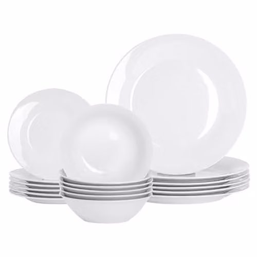 Argon Tableware 18-Piece White Porcelain Dinner Set for 6 People
