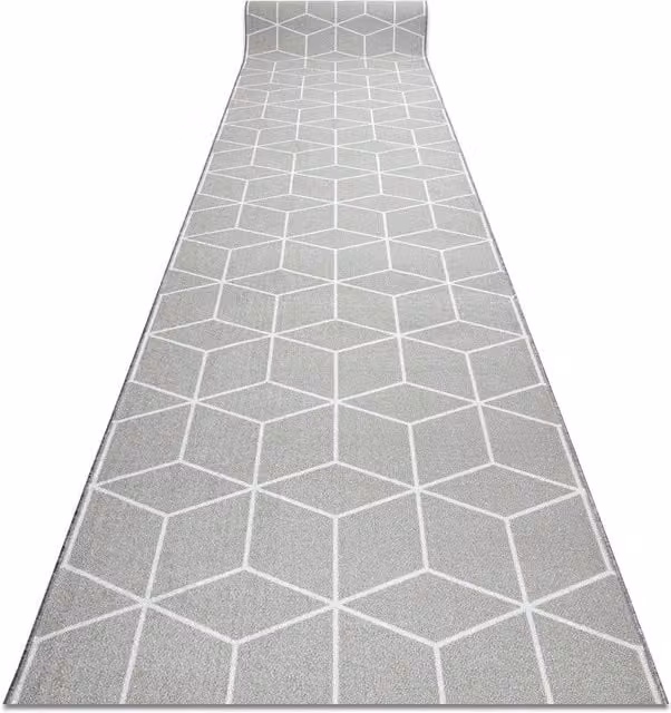 RugsX Anti-Slip Geometric Cube Runner in Grey, W: 100 cm, L: 290 cm