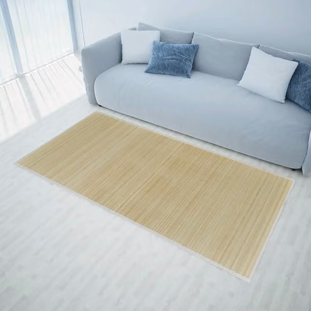 Berkfield Home Round Bamboo Rug in Brown and Beige, Diameter: 100 cm