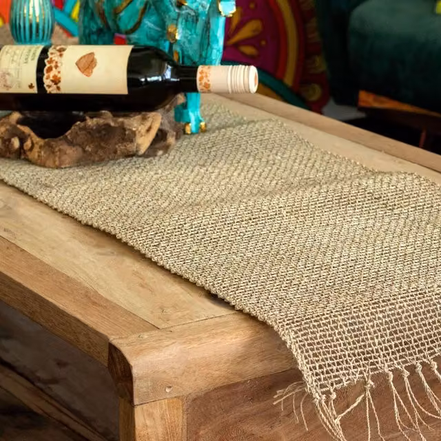KDMK Handwoven Seagrass Table Runner in Brown and Beige