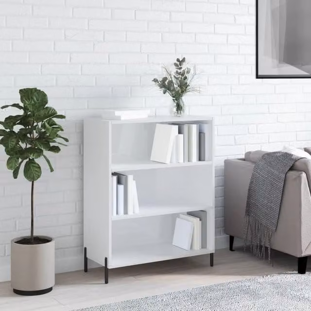 Berkfield Home High Gloss White Shelf Cabinet W/D/H: 69.5 x 32.5 x 90 cm