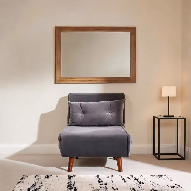Home Source Grey Velvet Double Sofa Bed Folding Chair with Wooden Legs