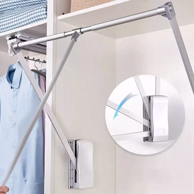 FLAVORA Silver Metal Lift/Pull Down Wardrobe Hanging Rail