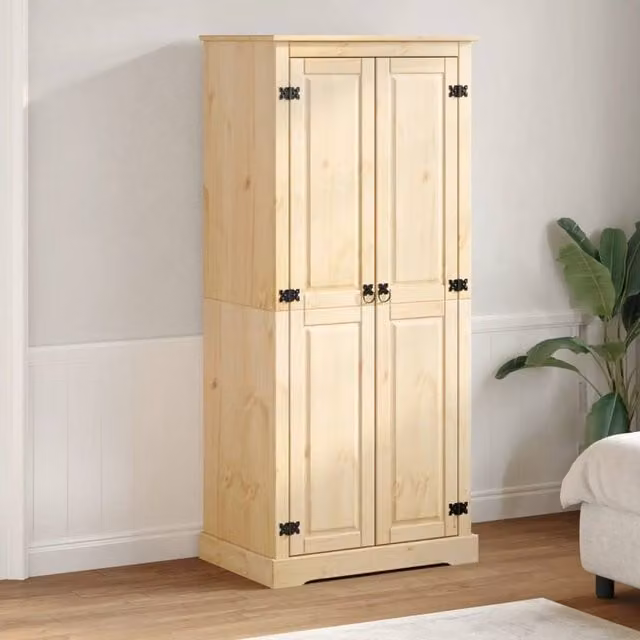 Berkfield Home Corona Wardrobe in Natural Solid Waxed Pine, W/D/H: 76 x 50 x 170 cm