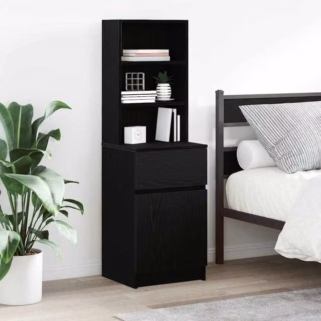 Berkfield Home Black Bedside Cabinet with Hinged Doors and Internal Shelves, W/D/H: 39 x 35 x 125 cm