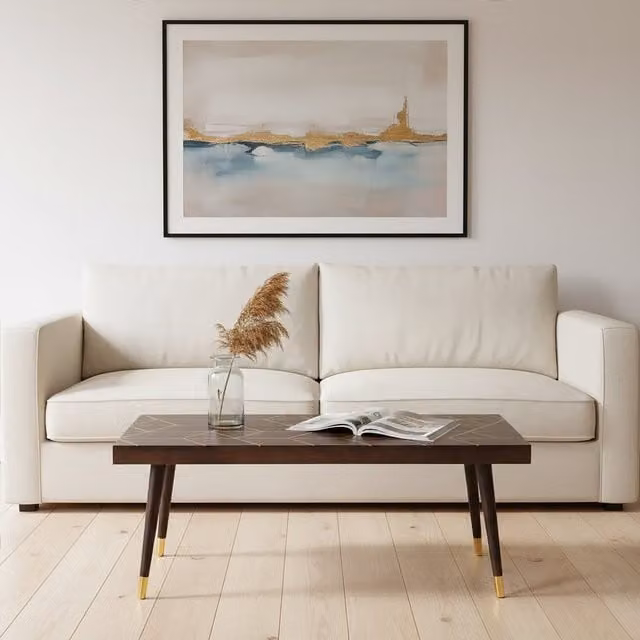 Fifty Five South Mid-Century Geometric Mango Wood and Gold Rectangular Coffee Table, Brown and Gold