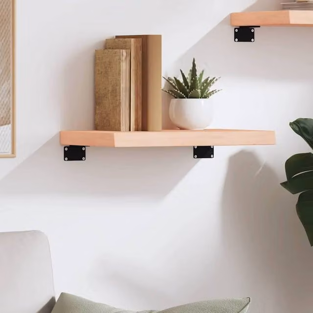 Berkfield Home Wall Shelf in Untreated Solid Oak, Light Brown, W: 40 cm, D: 30 cm, H: 2-4 cm