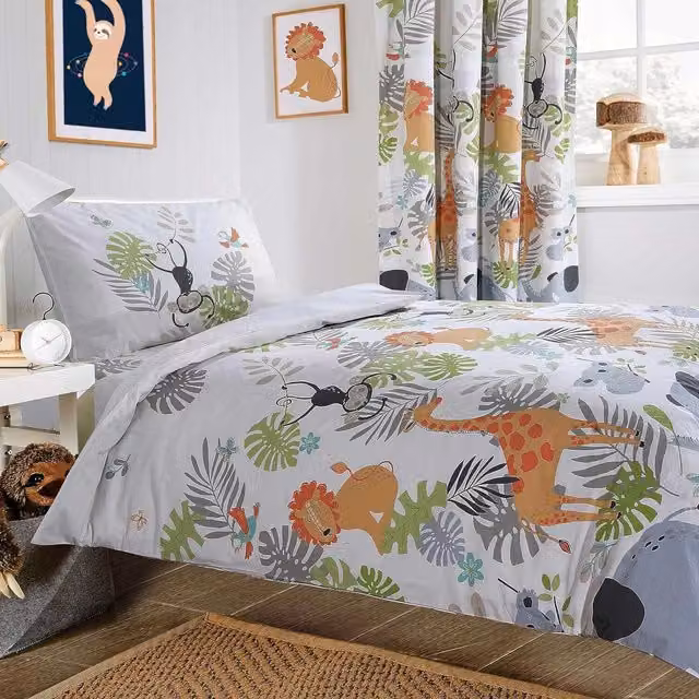 NewEdgeBlinds Childrens Animal Graphic Duvet Cover, Multicolour and White, 90 x 190 cm