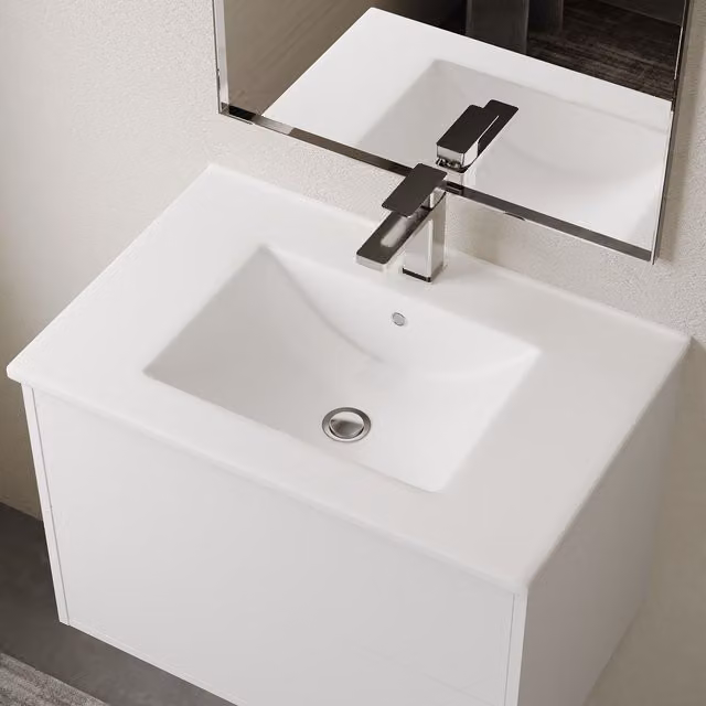 Banyetti Lira Rectangular Ceramic Countertop Basin Sink in Gloss White, W: 70.5 cm, D: 46.5 cm, H: 16.5 cm