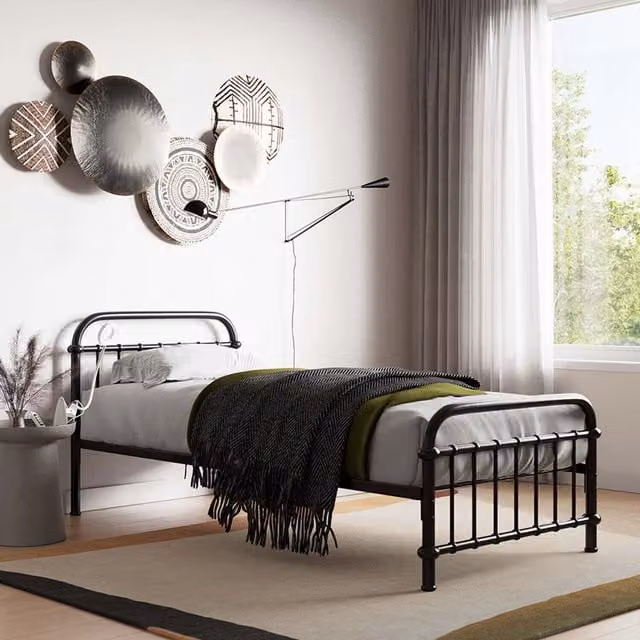 Flair Furnishings Industrial Metal Bed in Black, W/D/H: 90 x 200 cm