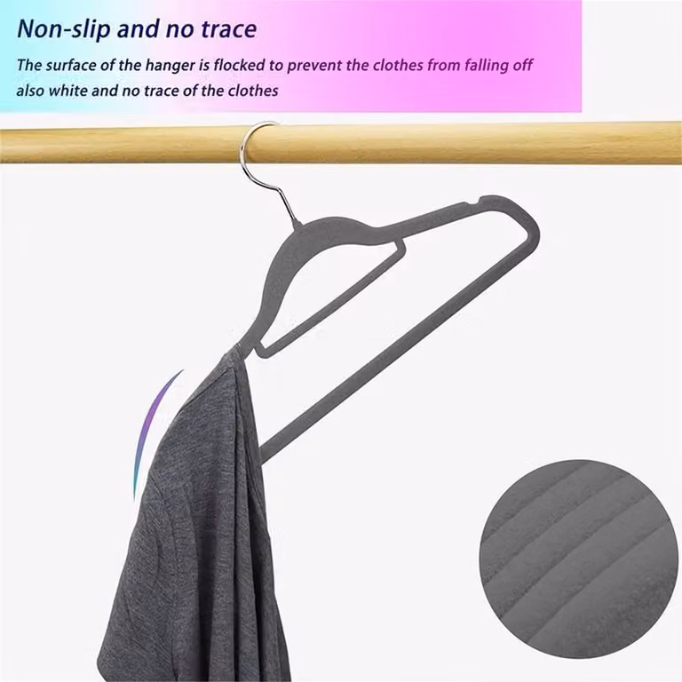 Pawnora Non-Slip Space-Saving Velvet Flocked Plastic Clothes Hangers, Grey, 50 Pieces