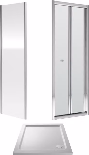 Balterley Ruwa Square Corner Shower Enclosure with Bi-Fold Door, Side Panel and Tray, 4mm Glass, Silver/Chrome, W/D: 800 x 800 mm