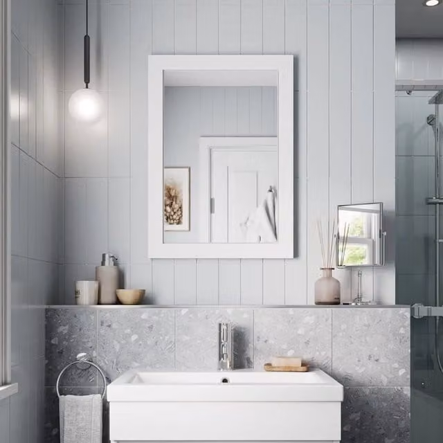Bathwell Modern Rectangular Framed Bathroom Mirror in White and Grey