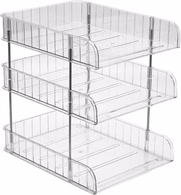 PAWNORA 3-Tier Clear Plastic Desk Document Organiser Letter Tray