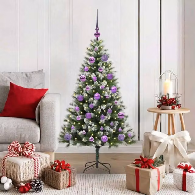 Berkfield Home Artificial Hinged Christmas Tree with Flocked Snow, Green, Height: 120 cm