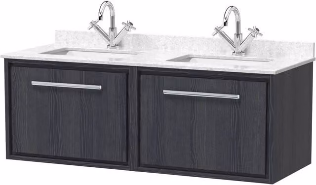 Balterley Modern Wall Mounted 2 Drawer Bathroom Vanity Unit with Basin in Grey, W/D/H: 120 x 47 x 50.9 cm