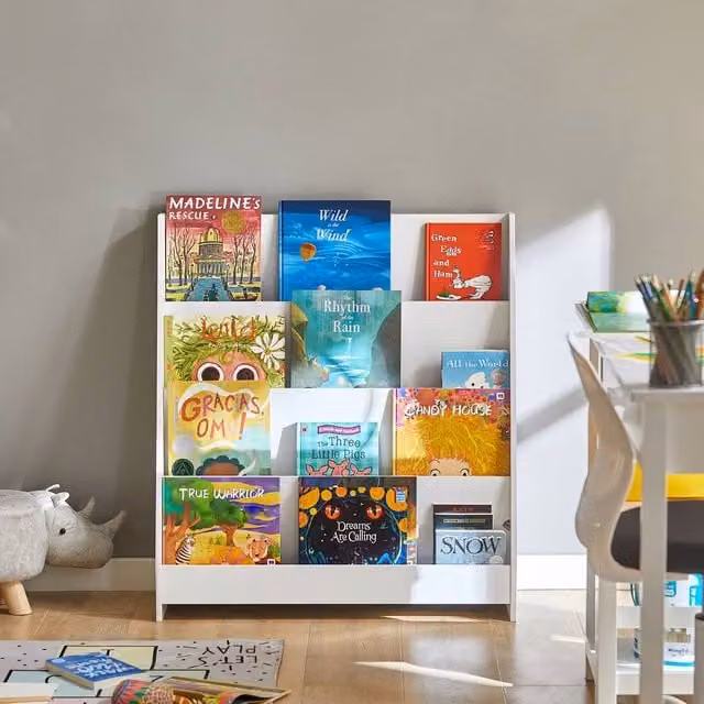 SoBuy White Freestanding Ladder Bookcase for Children's Rooms in MDF