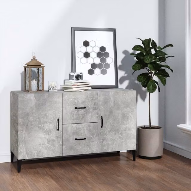 Berkfield Home Concrete Grey Sideboard in Engineered Wood, W/D/H: 100 x 36 x 60 cm