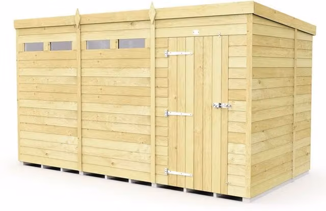 Buttercup Farm Pent Security Wood Shed with Single Door, Brown, L214 x W358 x H201 cm