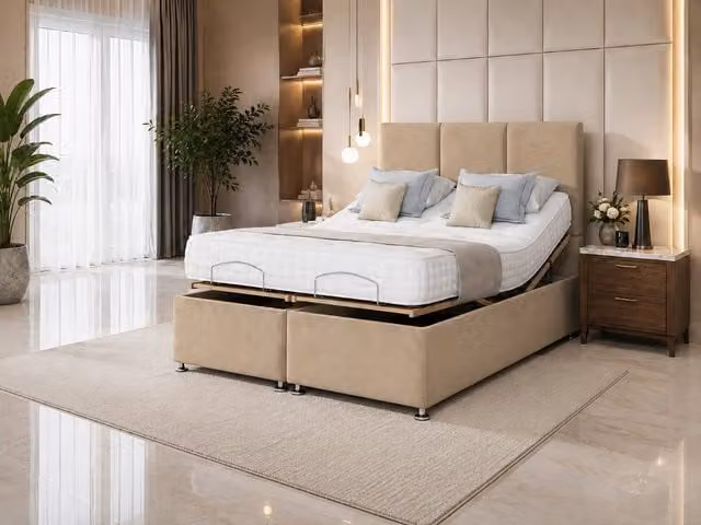 Perth Adjustable Mobility Bed with Mattress and Headboard in Beige by K Mehmood Enterprise Ltd