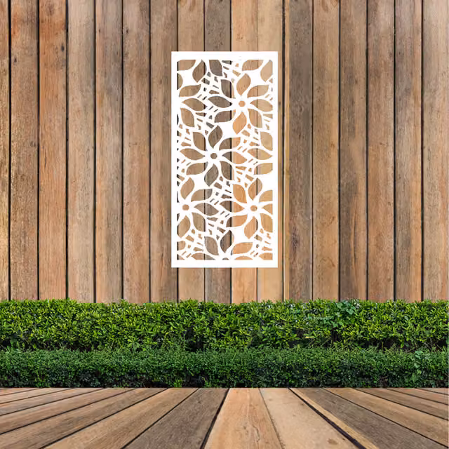 Laser Hut Flower Screen 3 White Metal Floral Wall Art