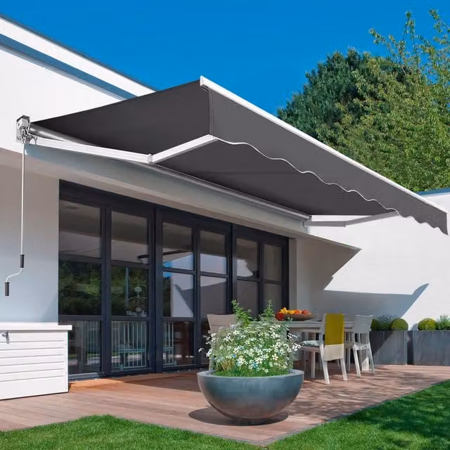 Yaheetech Outdoor Retractable Awning with Folding Arms and Crank, Dark Grey, W: 300 cm, D: 250 cm