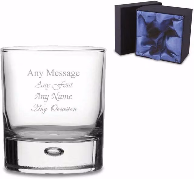 Uniqueful Personalised Bubble Whisky Tumbler in Clear Glass with Premium Satin Lined Box