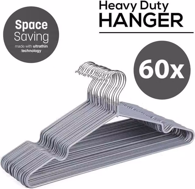 PAWNORA Space Saving Metal Wire Hangers in Grey, 60 cm
