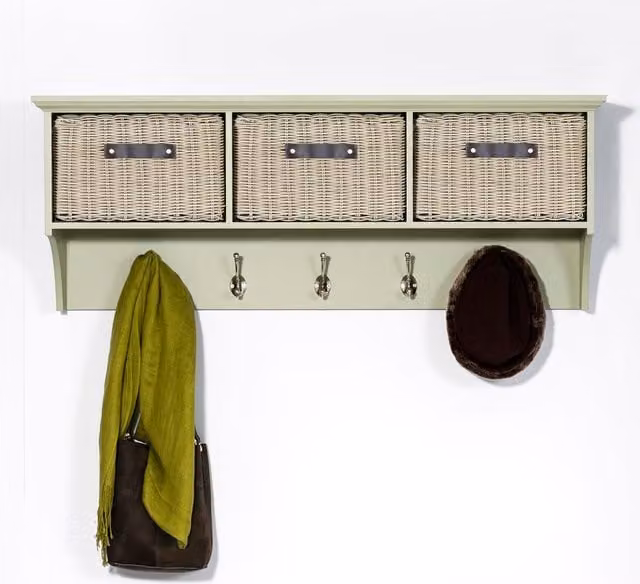 Tetbury Large Coat Rack with 3 Storage Baskets in Green