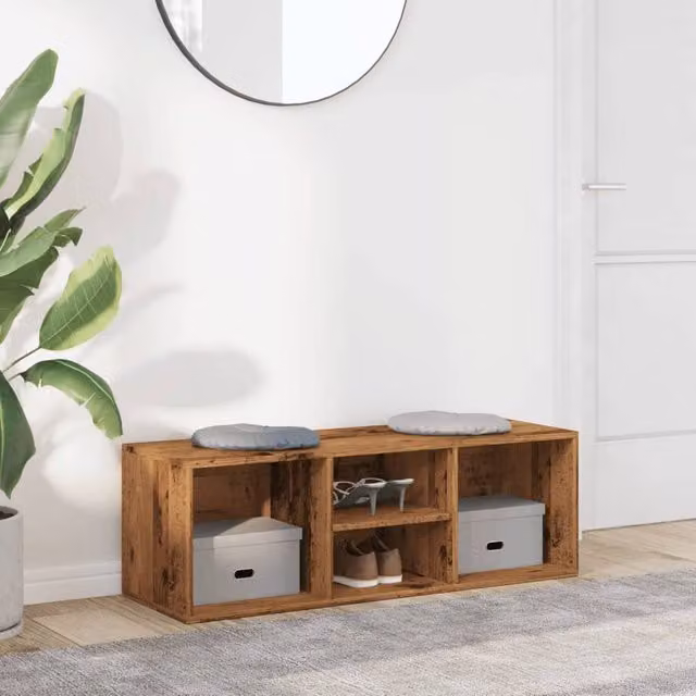 Berkfield Home Shoe Storage Bench in Old Wood Brown, W/D/H: 105 x 35 x 35 cm