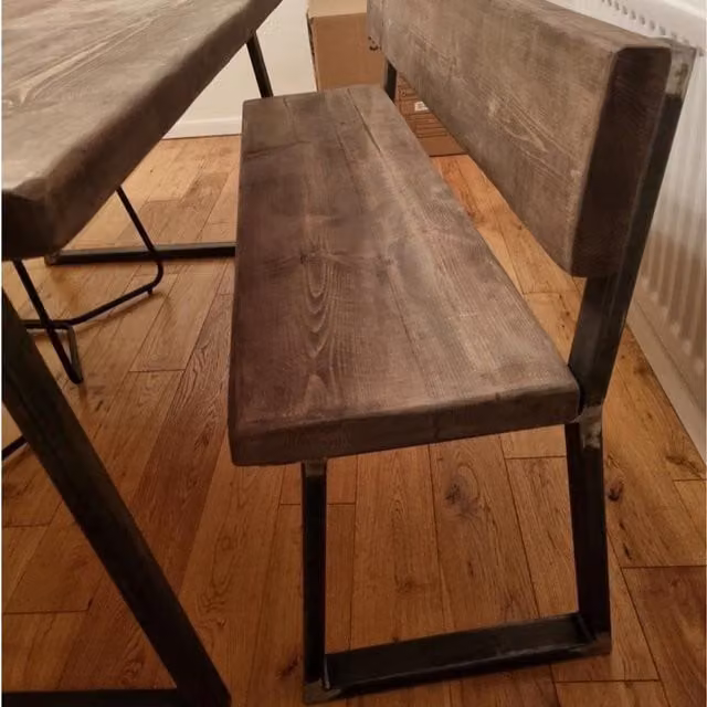 TRL Handmade Furniture Walnut Indoor Seating Bench with Back in Brown