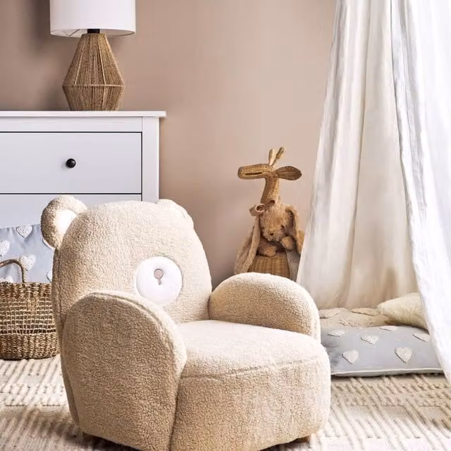 Wyld Haus Kids Bear Chair in Beige Bouclé with Rubberwood Legs