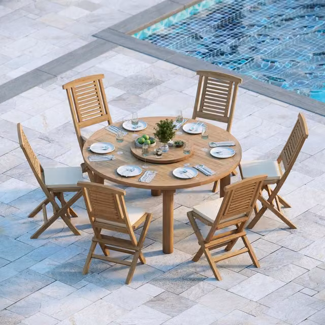 Eterna Modern Teak Garden Dining Table and 6 Seat Chair Set