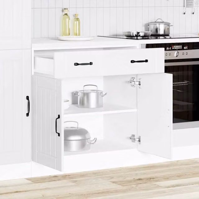 Berkfield Home Lucca White Freestanding Kitchen Sink Base Cabinet with Hinged Doors and Internal Shelves