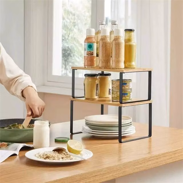KORVIXA Brown Bamboo Kitchen Counter Cupboard Shelf Organiser, W/D/H: 100 x 15 x 15 cm
